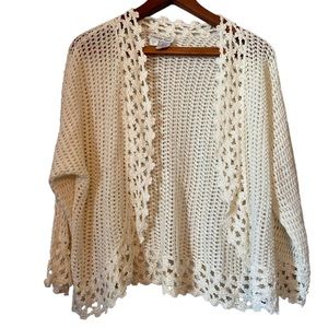 Coldwater Creek Ivory Crocheted Open Front Long Sleeve Sweater
